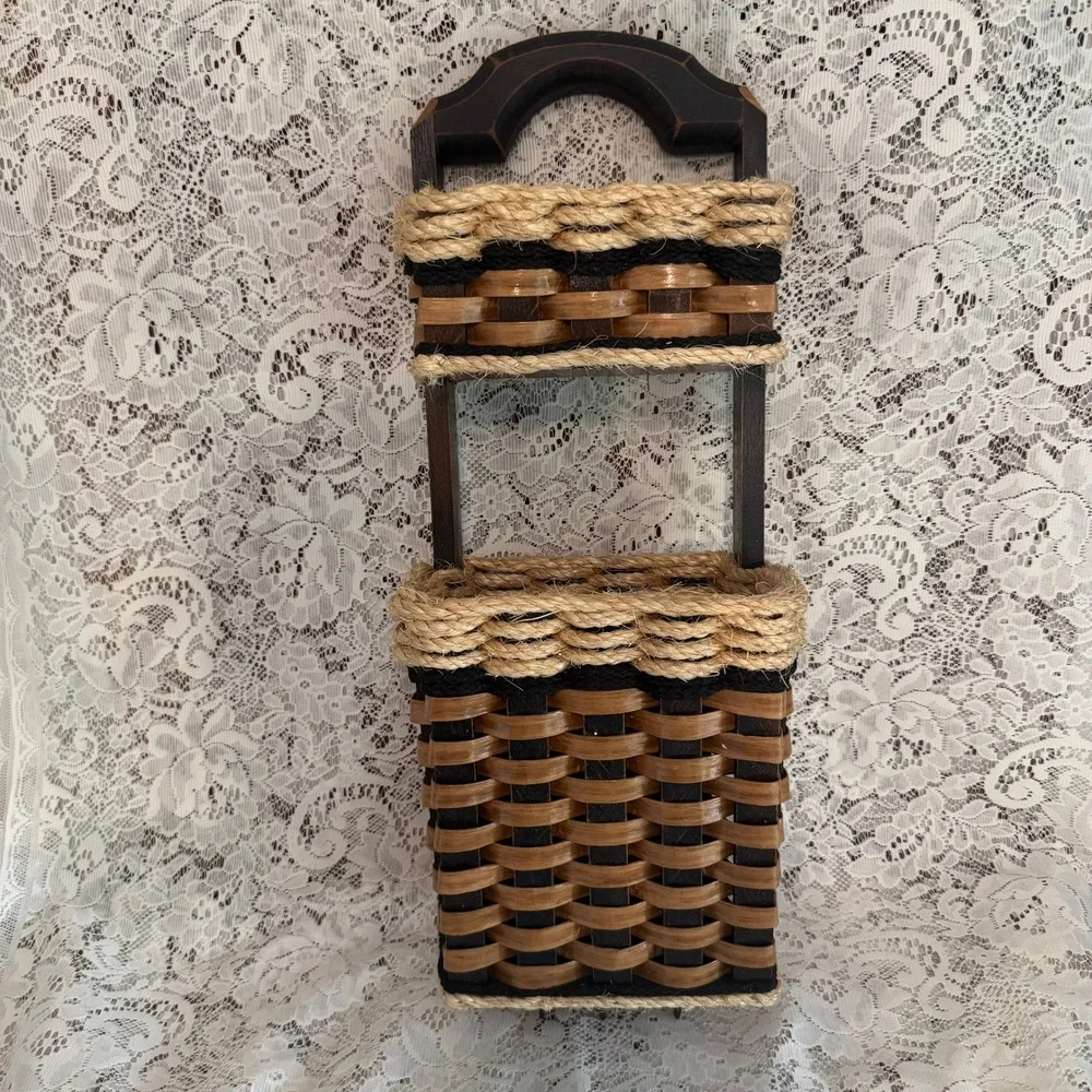 Foxcreek Basket Co Handmade Woven Wall Organizer 3 Hook Mail Rack 22in Farmhouse
